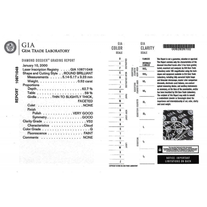 0.52ct  ROUND DIAMOND G/VS2  GIA#10871048