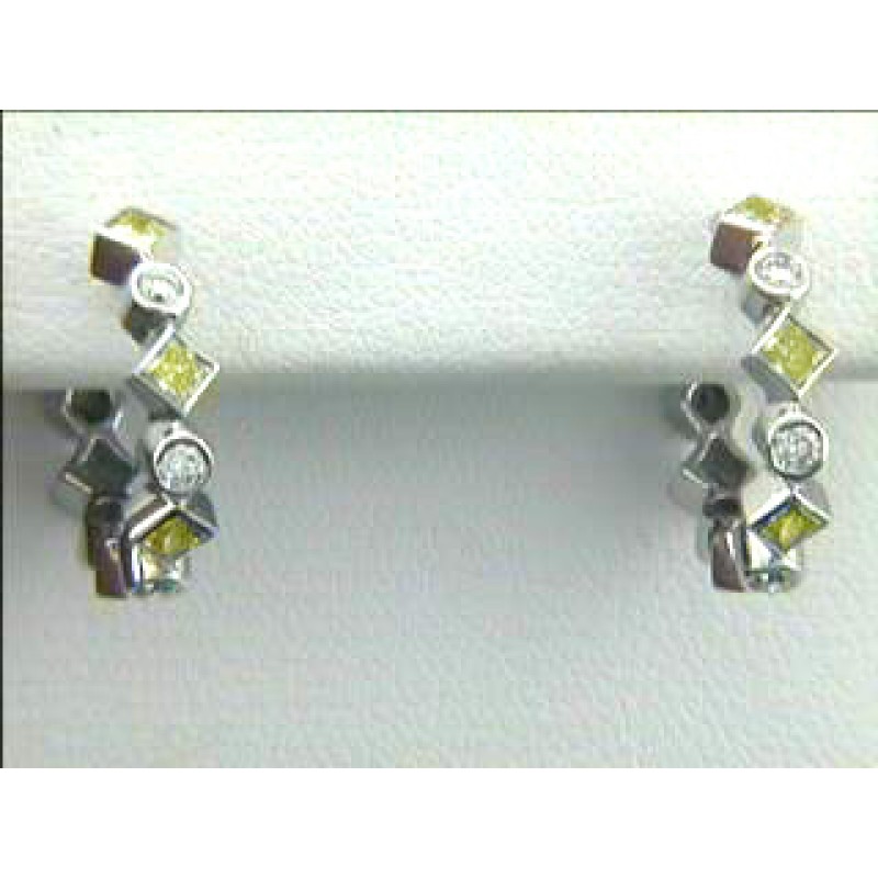 EARRINGS 18K WG w/0.38CT FANCY YELLOW + 0.21CT WHITE DIAMONDS 