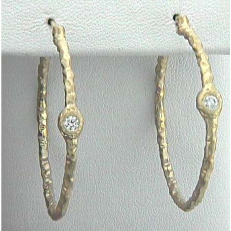 EAR. 18K w/0.22CTS DIAM. HOOPS 1-1/2" 