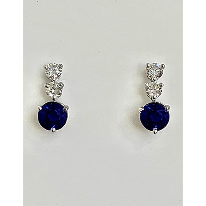 EARRINGS 14K WG w/0.18CT DIAMONDS + 1.01CT BLUE SAPPHIRES