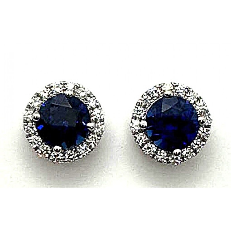 E2825 DIAMOND EARRINGS 14K WHITE GOLD CONTAINING 32-LAB DIAMONDS AT 0.85CT PLUS 5.36CT LAB SAPPHIRES