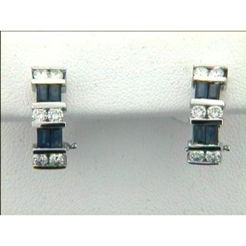 EARRINGS 14K WHITE GOLD w/0.74CT DIAMONDS + 0.80CT SAPPHIRES "SPECIAL ORDER"