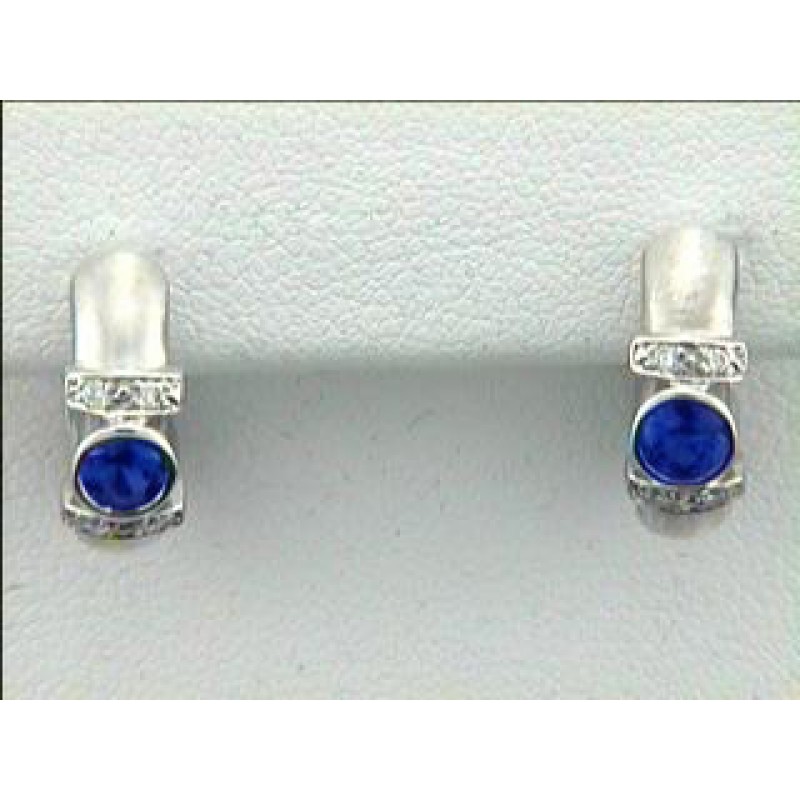 EARRING 14K w/0.08CTS DIAMOND + SAPPHIRES