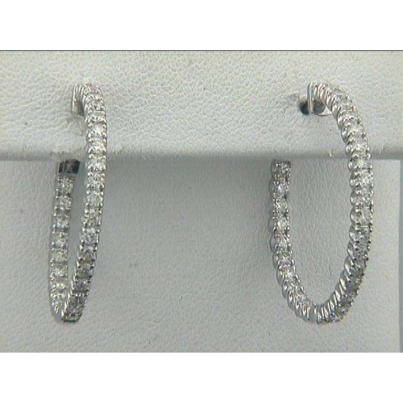 EARRINGS 14K WG w/2.54CT TOTAL K-COLOR SI3-CLARITY HOOP