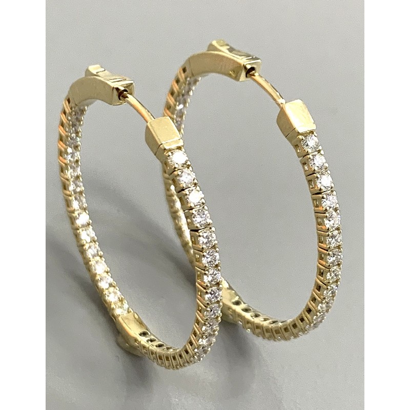 EARRINGS 14K YG w/1.98CT DIAMONDS 1.25"  FLEXIBLE HOOP "SPECIAL ORDER"