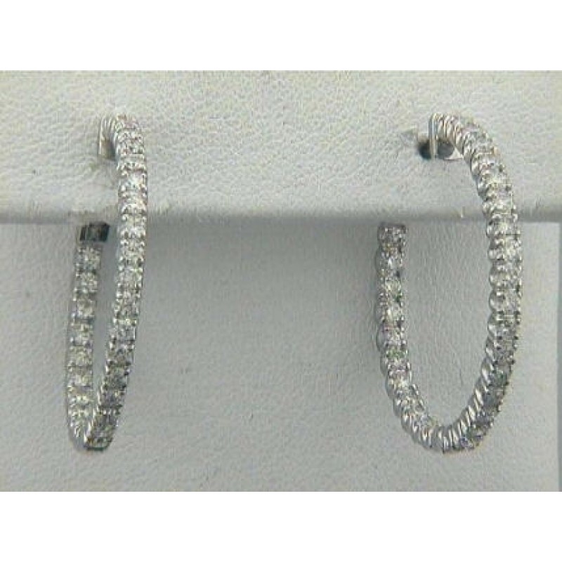 DIAMOND HOOP EARRINGS 14K WG w/2.11CT DIAMONDS