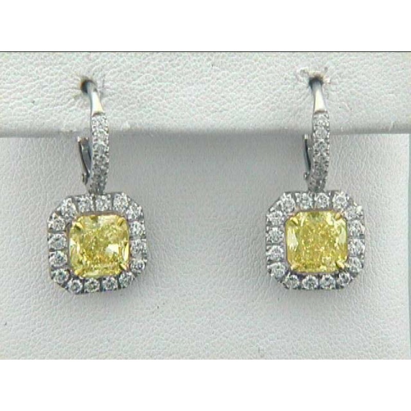 EAR 18K w/4.66CT RADIANT FLY VS2 GIA FANCY YELLOW