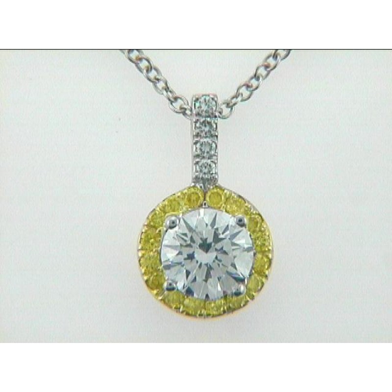 PENDANT 18K  w/0.71CT TLB CENTER DIAMOND+0.21CT FANCY YELLOW+0.05CT WHITE DIAMOND