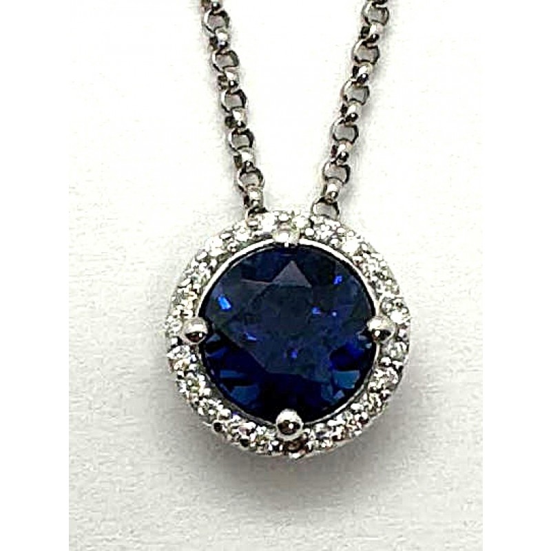 P6682 LADIES PENDANT 14K WHITE GOLD CONTAINING 23-DIAMONDS AT 0.15CT TW PLUS 2.79CT LAB SAPPHIRE "CHAIN EXTRA"