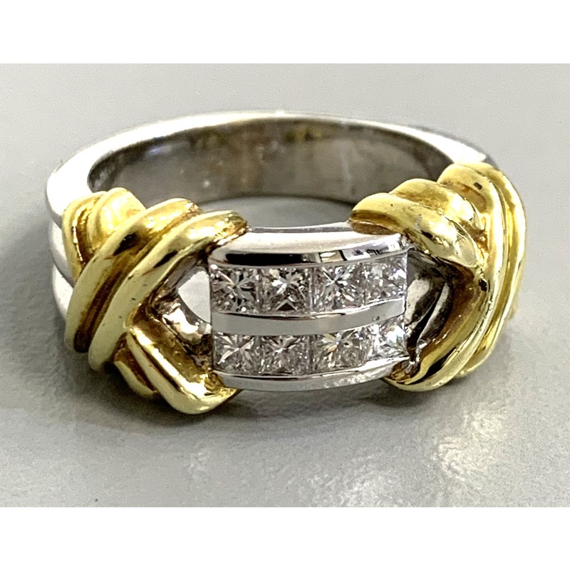 RING 18K TWO TONE w/0.54CT PRINCESS CUT DIAMONDS