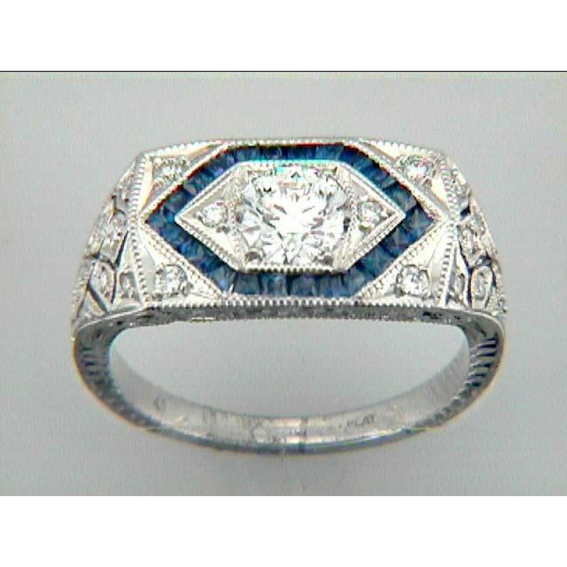 RING PLAT. w/0.54CT DIAM.+SAPPHIRE (center extra)