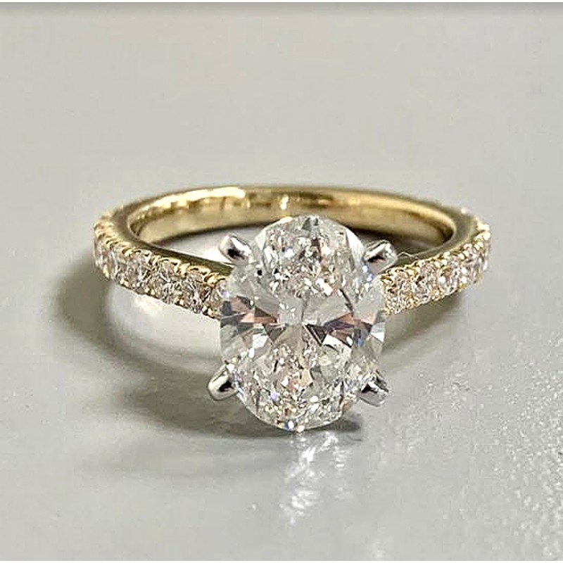 RING 18KY.G. w/2.40CT G/VS2 OVAL "GIA" PLUS 0.75CT ROUNDS "SPECIAL ORDER"