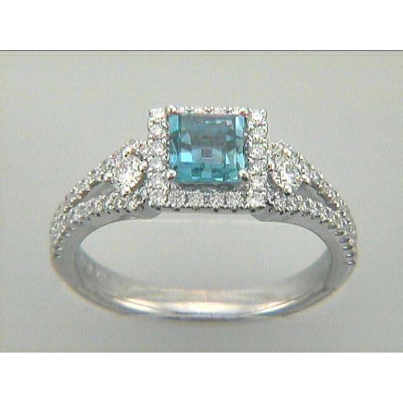 RING 18K w/0.55CT DIAMOND + 0.74CT AQUAMARINE
