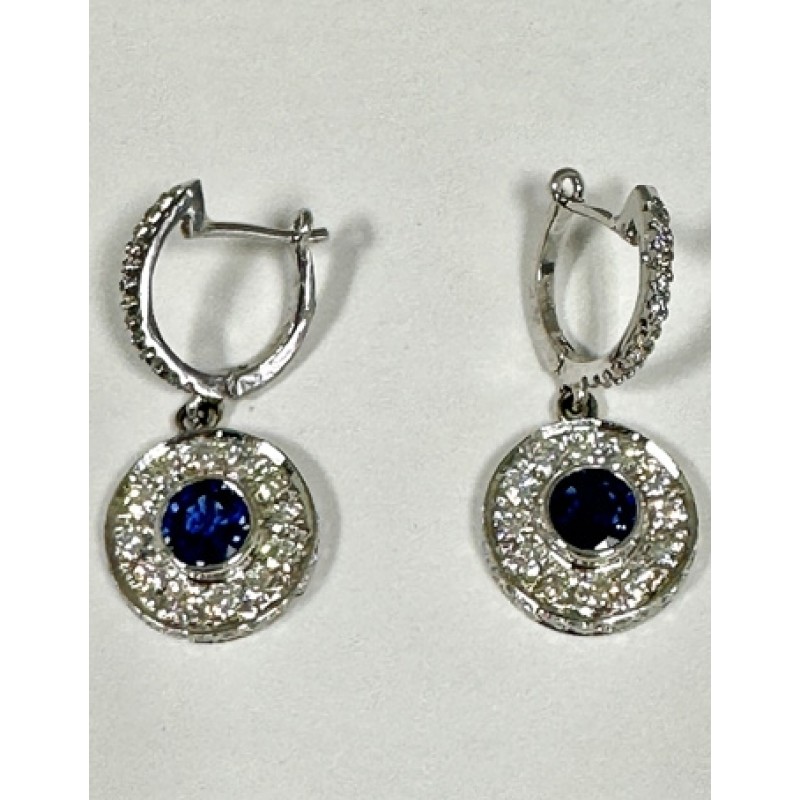 EARRINGS SET IN 14K WHITE GOLD WITH 1.28CT DIAMONDS PLUS 0.92CT SAPPHIRES