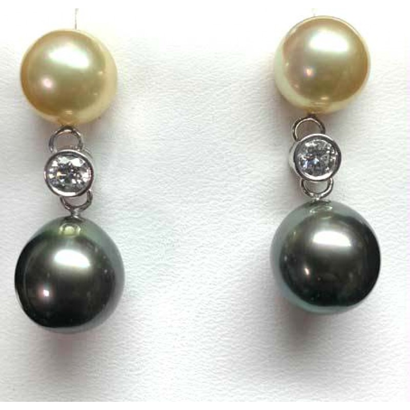 EARRING 14K w/0.35CT LAB DIAMONDS+SOUTH SEA "SPECIAL ORDER"