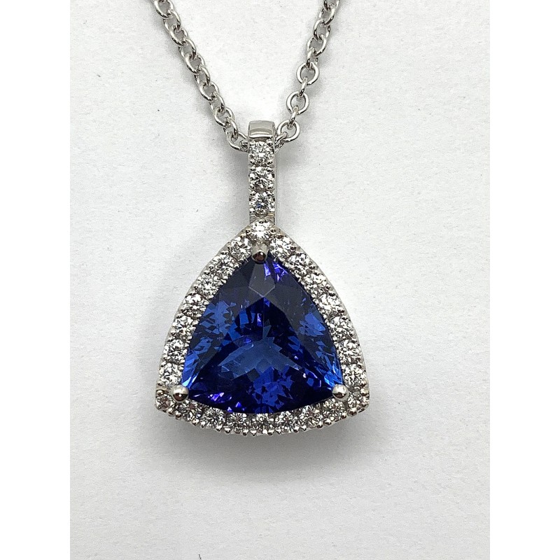 TANZANITE PENDANT 18K WG w/3.66CT TANAZANITE + 0.30CT DIAMONDS "SPECIAL ORDER"