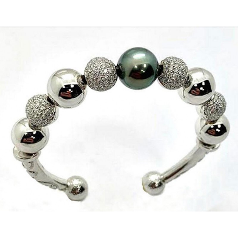 BANGLE 14K WG w/3.00CT LAB DIAMONDS + 11.8MM SOUTH SEA PEARL "SPECIAL ORDER"