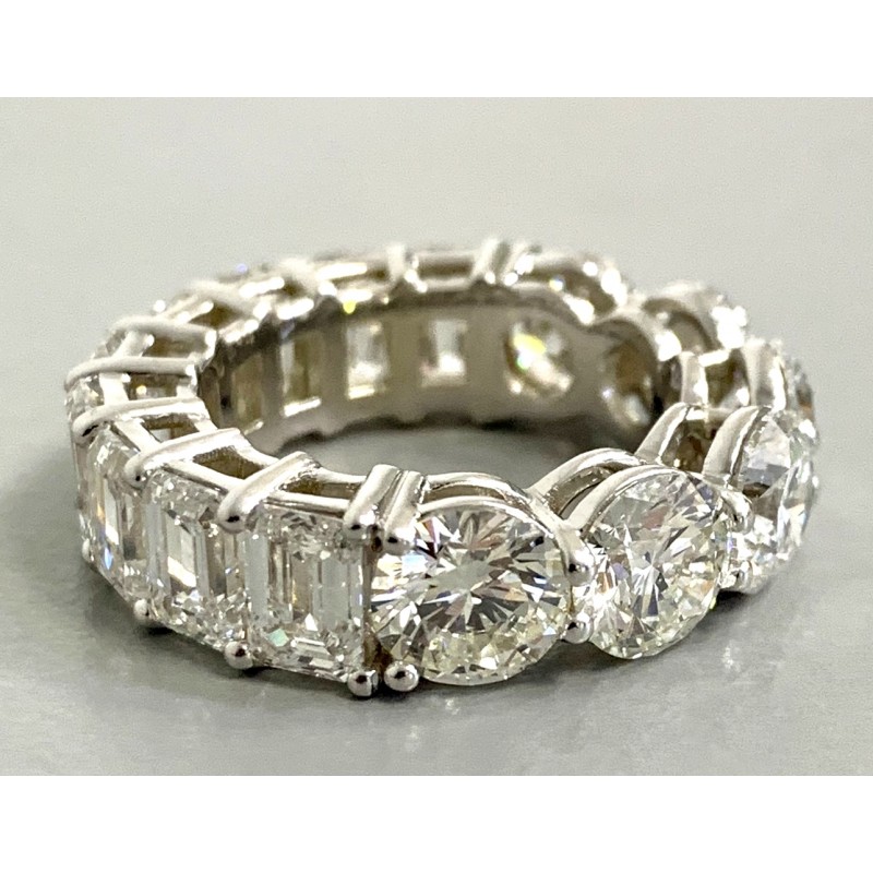 lLADIES RING 18K WG w/4.80CT LAB EMERALD CUT DIAMONDS + 4.98CT LAB ROUND DIAMONDS "SPECIAL ORDER"