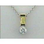 LADIES PENDANT 14K w/0.34ct G/SI2 DIAMOND + 0.27CT FANCY YELLOW BAGUETTE