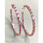 LADIES EARRINGS 14K ROSE GOLD w/PINK SAPPIRES AT OVER 6 CT TOTAL WEIGHT 1.50" HOOP  "SPECIAL ORDER"