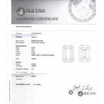1.13 CT EMERALD CUT DIAMOND G/SI1 EGL#US909780101D