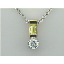 LADIES PENDANT 14K w/0.34ct G/SI2 DIAMOND + 0.27CT FANCY YELLOW BAGUETTE