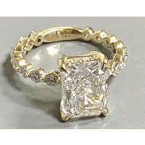RING 14K Y.G. w/3.02CT RADIANT E/VS2 GIA + 0.87CT SIDE DIAMONDS "SPECIAL ORDER"