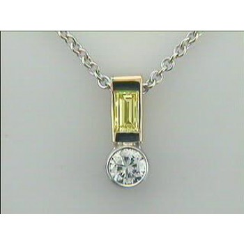 LADIES PENDANT 14K w/0.34ct G/SI2 DIAMOND + 0.27CT FANCY YELLOW BAGUETTE