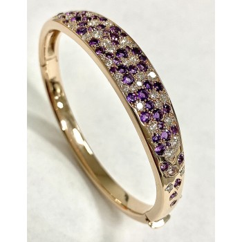 LADIES BANGLE 14K ROSE GOLD WITH LAB DIAMONDS+AMETHYST "SPECIAL ORDER"